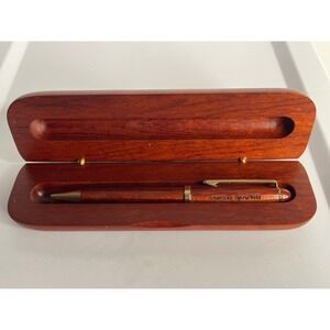 American SpiralWeld Wooden Pen and Case Set Gold Tone Accents Engraved Gift ASIS